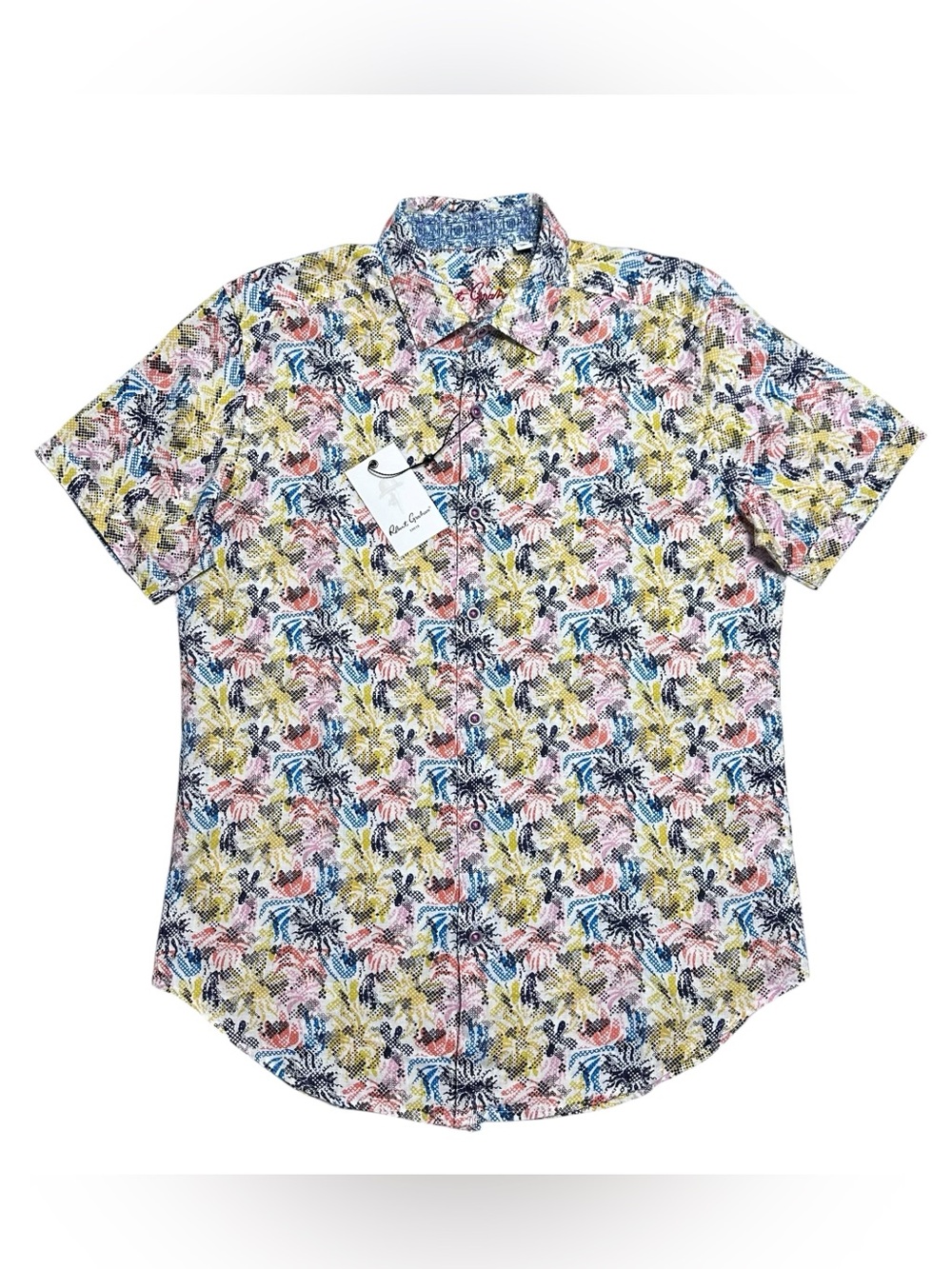 Robert Graham NEW Gunning Button Down Shirt Multi Linen Blend Sz.Sm Bold Artsy